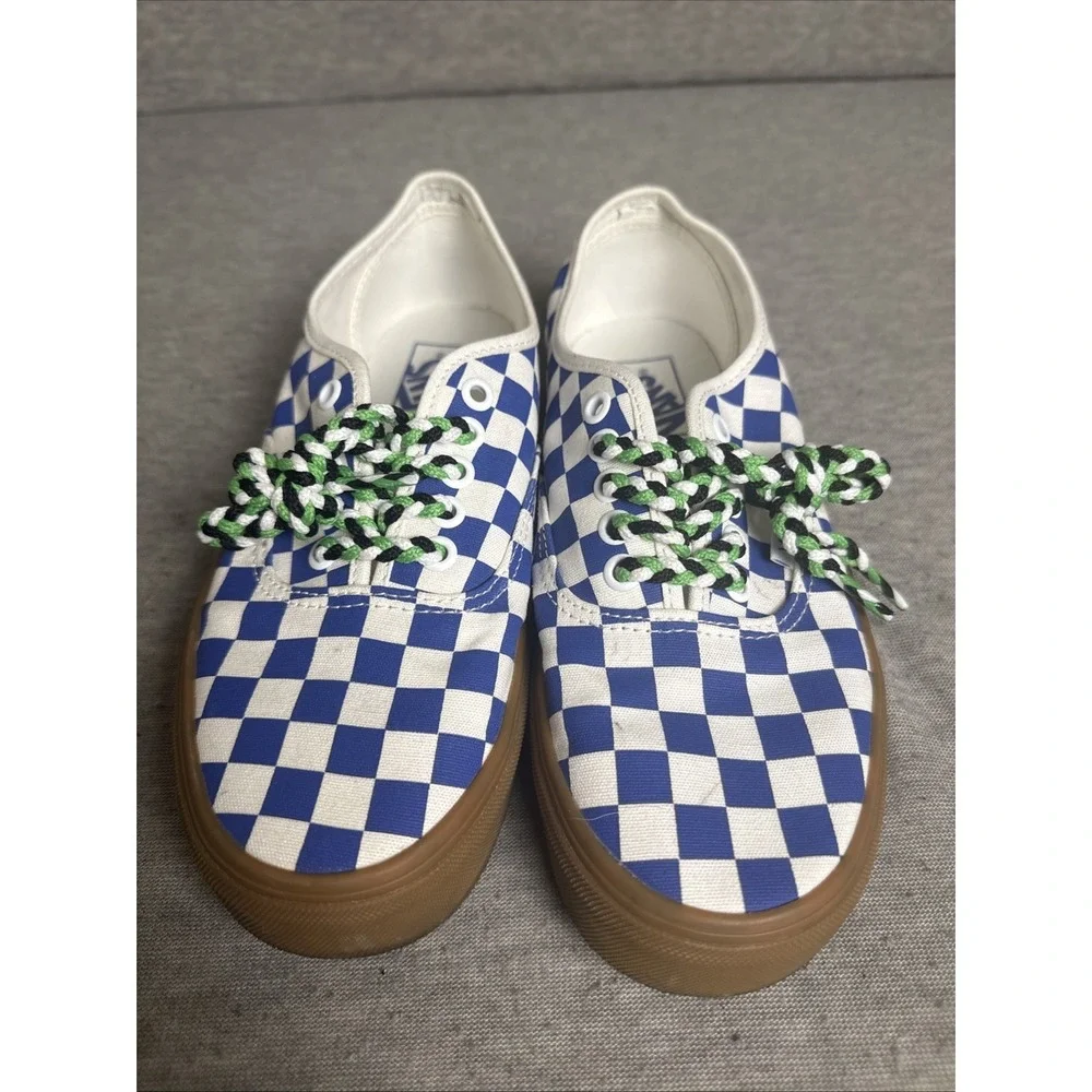 Vans Authentic Women's Blue White Checkerboard Canvas Gum Bottom shoes Size 8.5